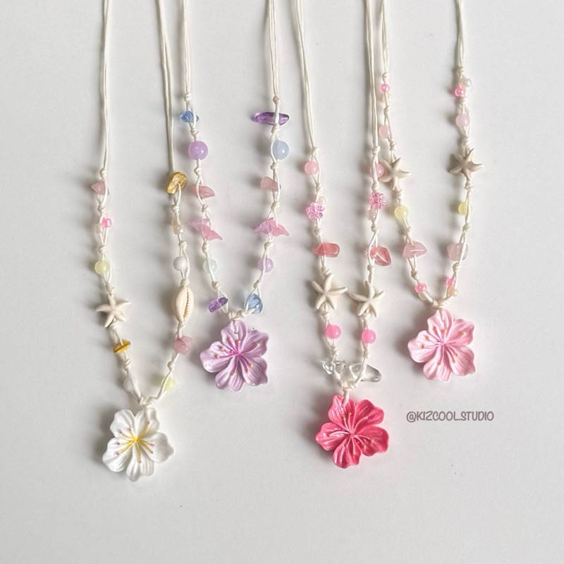 Kizcool studio | สร้อยคอเชือกถัก ดอกไม้ จี้หอย ใส่ไปทะเล แนววินเทจ แฟรี่ ฮิปปี้ น่ารักๆ