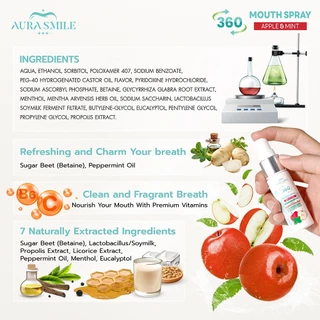 Aurasmile | สเปรย์ระงับกลิ่นปาก 360 องศา กลิ่นแอปเปิ้ลมิ้นต์ 15 ml สูตรทันตแพทย์