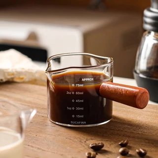แก้วตวง กาแฟ ด้ามไม้ สองปากเท แก้วช็อต 75 มิลลิลิตร จับไม้ขนาดเล็กถ้วย เอสเพรสโซกาแฟออนซ์ถ้วย