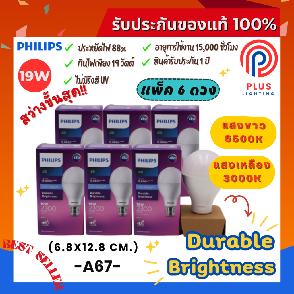 หลอดไฟ ฟิลิปส์ Philips 19W ขั้ว E27 MyCare LED Bulb / A67 (รุ่นใหม่)*แพ็ค 6 ดวง