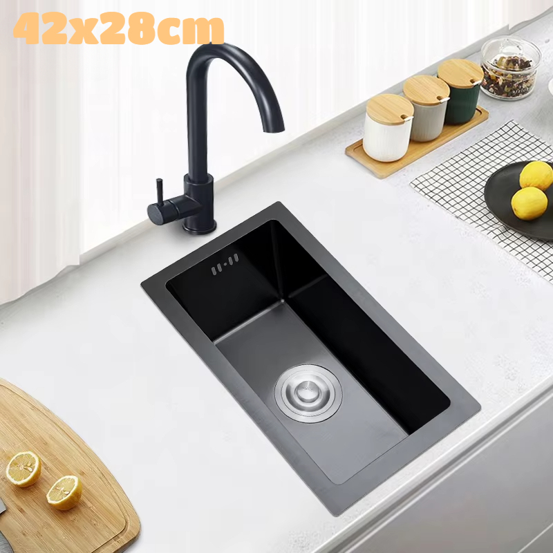 Forward ซิงค์ล้างจาน อ่างล้างจาน 1หลุม วัสดุสแตนเลส เคลือบนาโนสีดำ ขนาด68x45ซม. black sink handmade รุ่น HM6845