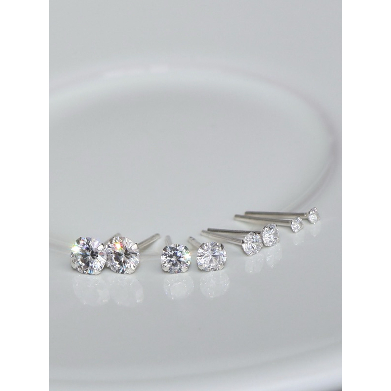 A.piece  ต่างหูคริสตัลเงินแท้ [all silver 925] Basic crystal stud