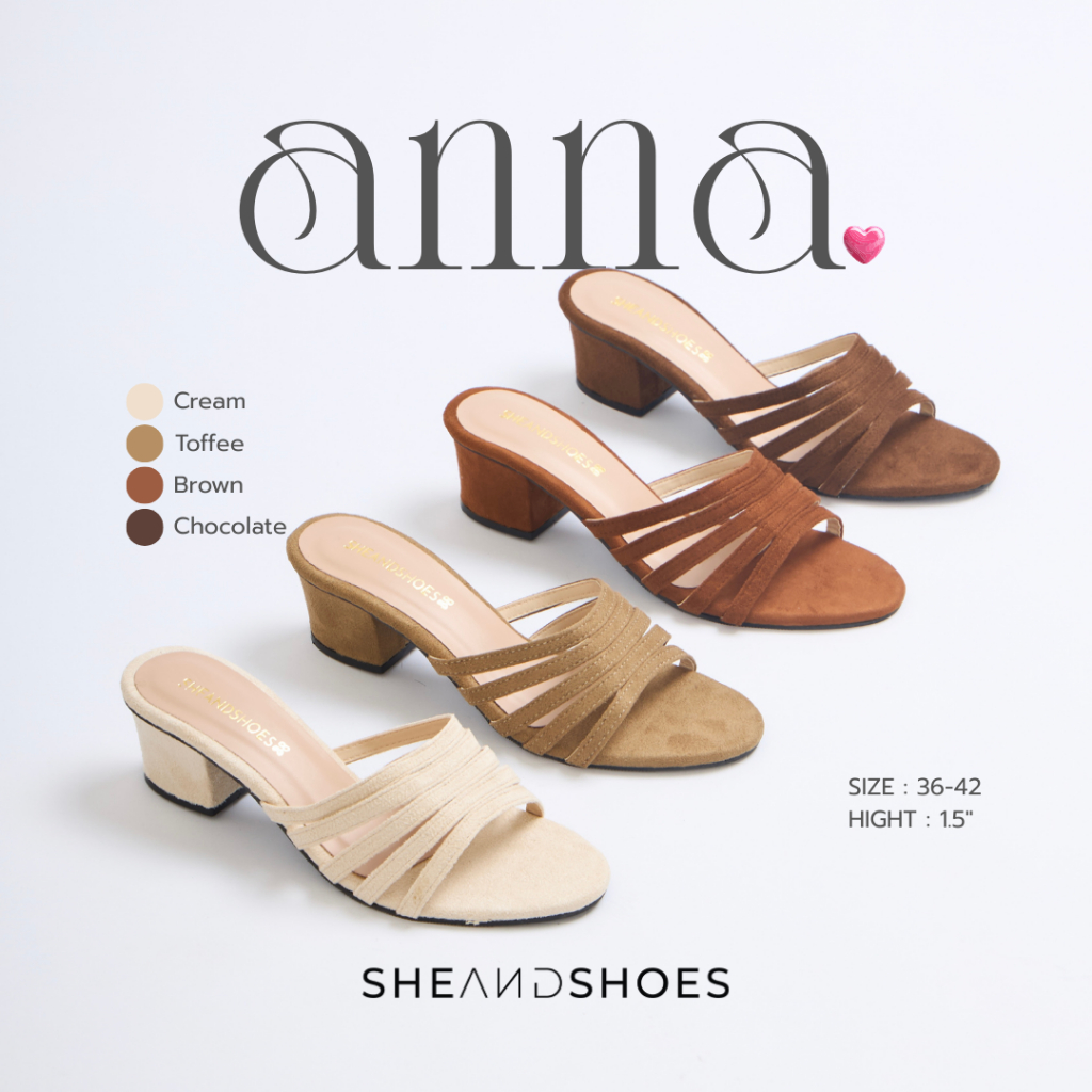 🚗 ส่งด่วน กทม - Anna รองเท้าหนังกลับ ส้นสูง 1.5 นิ้ว [Sz.36 - 43] ใส่แล้วทำให้เท้าเรียว สวย หรู