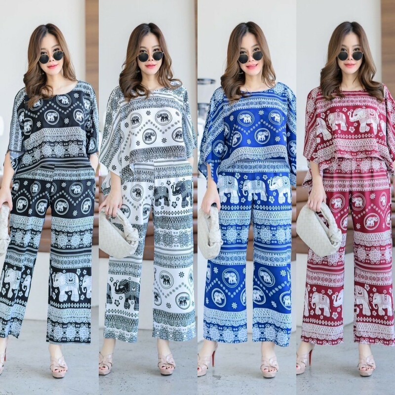 TT20626 Set สาวอวบ 2 ชิ้น เสื้อปีกผีเสื้อ กางเกง ลายช้าง