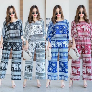 TT20626 Set สาวอวบ 2 ชิ้น เสื้อปีกผีเสื้อ กางเกง ลายช้าง