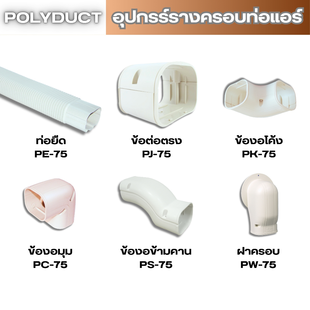 POLYDUCT รางครอบท่อแอร์ รางแอร์ ท่อครอบแอร์ อุปกรณ์รางครอบท่อแอร์ สีขาว ขนาด75มิล