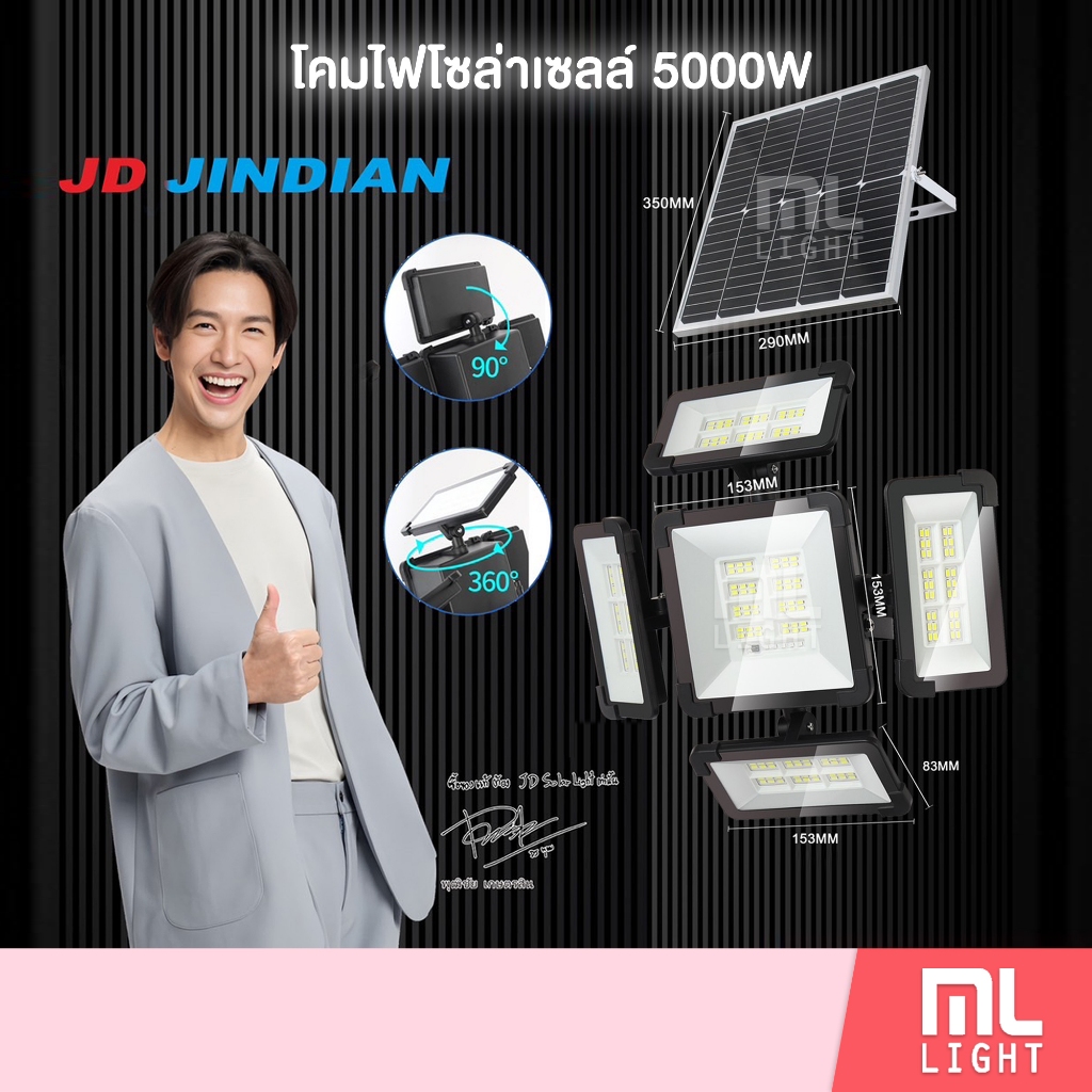 JD ของแท้100% โคมไฟโซล่าเซลล์ 5000W รุ่นใหม่! JD-51816 ปรับหมุนโคมไฟและแผงได้อิสระ ไฟโซล่าเซลล์ โคมไฟ พลังงานแสงอาทิตย์