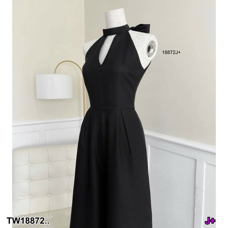 TT18872 Jumpsuit จั้มสูทแขนกุด ขายาว ผูกโบว์คอหลัง - รูปที่ 7