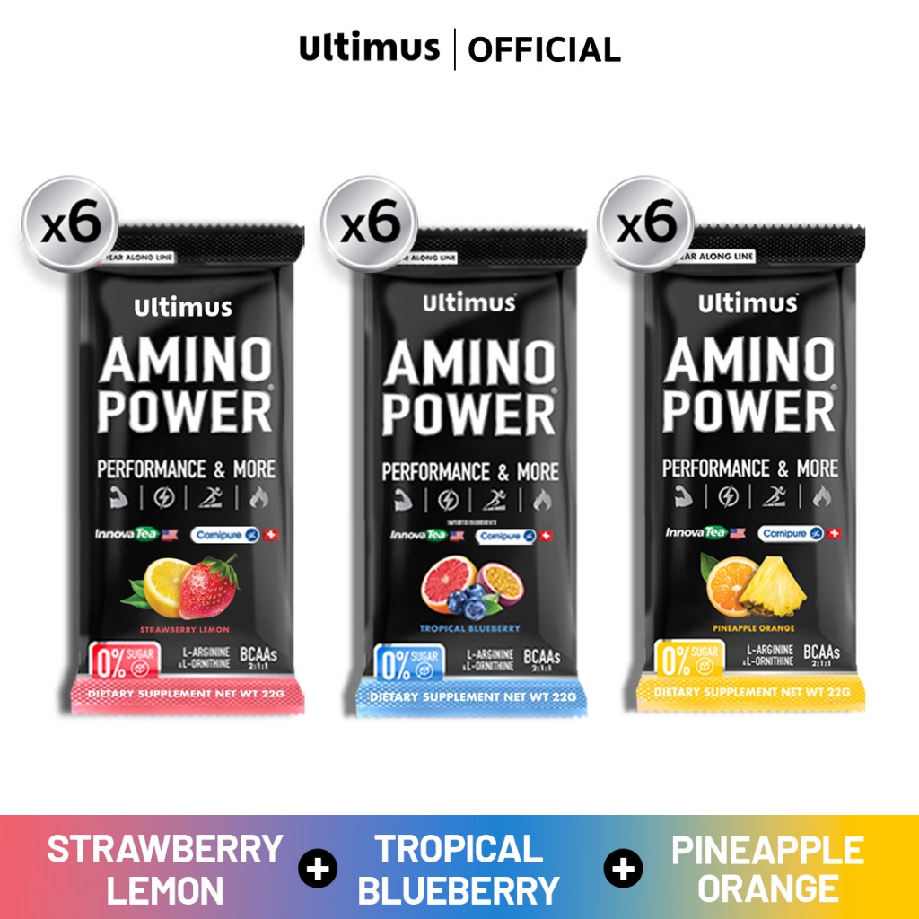Ultimus Amino Power (Active BCAAs 2:1:1) Strawberry+Pineapple+Tropical 3กล่อง ขนาดซอง 22g (Pack6)