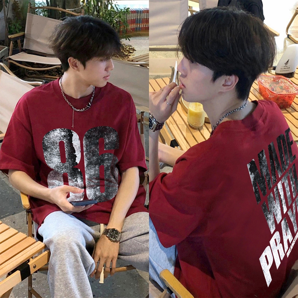 YOU-T⚡เสื้อยืด oversize เสื้อยืดคอกลม สวมใส่สบาย ลาย "MADE WITH PRAYER" วินเทจ ผ้าฝ้าย100% สกรีนลาย ไม่หดตัว แนวสตรีท