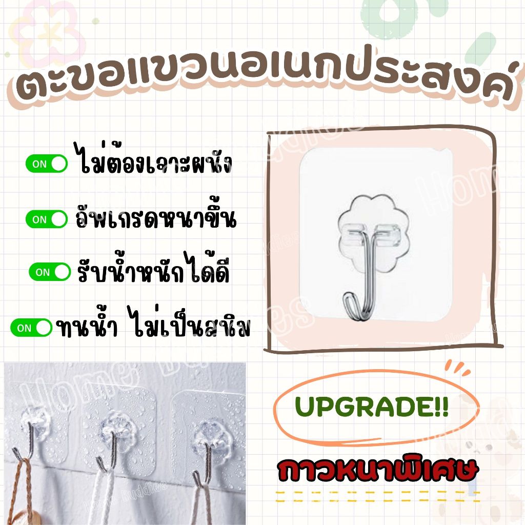 📌ส่งด่วน📌ตะขอแขวนผนัง ตะขอแขวนอเนกประสงค์ ที่แขวนของ แผ่นกาวหนา แบบใส ติดทน ไม่ต้องเจาะผนัง