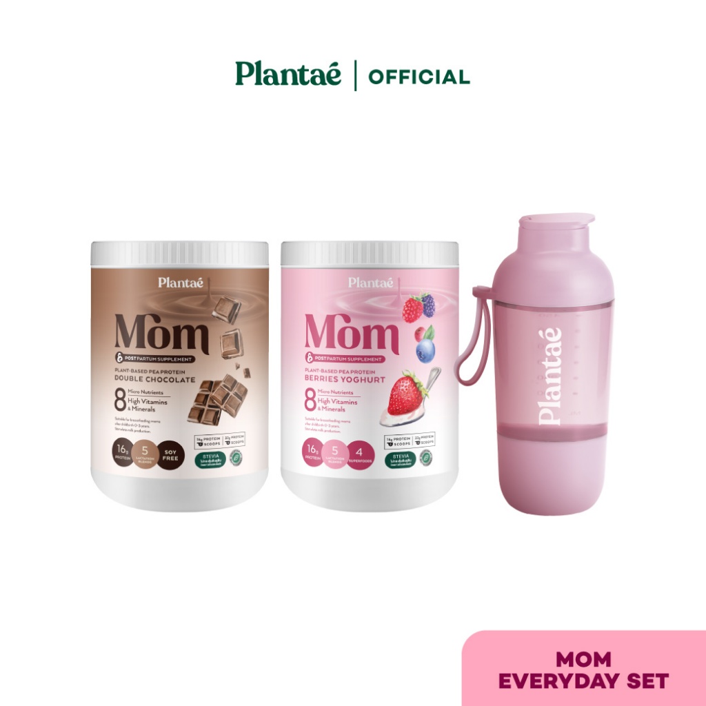 Plantae Mom Everyday Set - Mom Lactation Formula 2 กระปุก + Pro Refill Shaker สี Sunset Pink โปรตีนพ