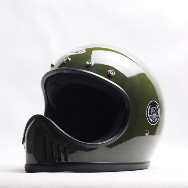 หมวกกันน๊อควินเทจX-bone - Green Army colors with Black trim : สีเขียวทหาร เงา ขอบยางดำ (PRO)