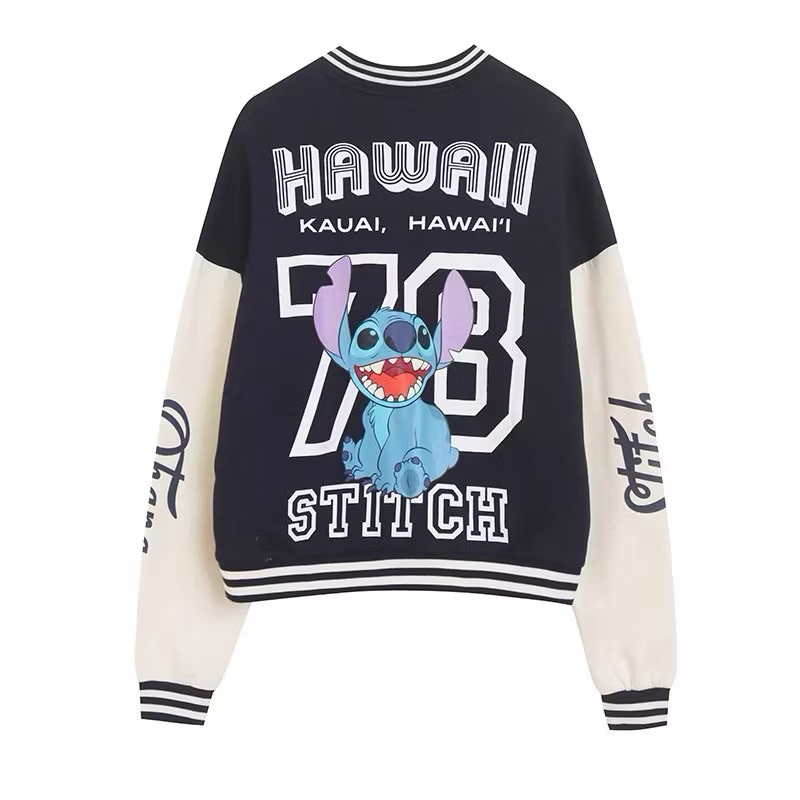 STITCH VARSITY BASEBALL 🧊 เสื้อสติช เบสบอลแจ็คเก็ต สีทูโทน DISNEY（TS390）