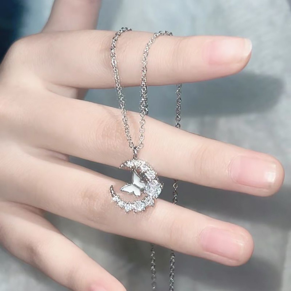 สร้อยคอรูปพระจันทร์และเกล็ดหิมะรูปผีเสื้อเพชรพร้อมโซ่กระดูกไหปลาร้าสุดหรู ของขวัญวันเกิด - รูปที่ 2