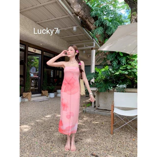 BY IRa (23007) Tulle dress code เดรสเกาะอกใส่ไปทะเล ผ้า mesh ปริ้นลายคมชัด สวยเซ็กซี่ขยี้ใจ