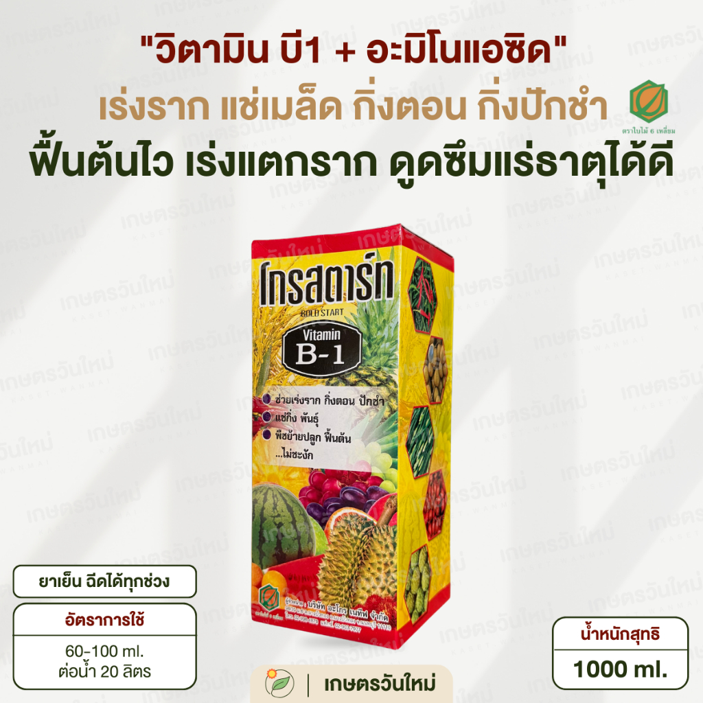 👩🏻‍🌾 โกรสตาร์ท B-1 (สูตรพิเศษ) เร่งราก แช่ท่อนพันธุ์ ปักชำ แช่เมล็ด พืชย้ายปลูก ฟื้นต้นไว 1000 ml.