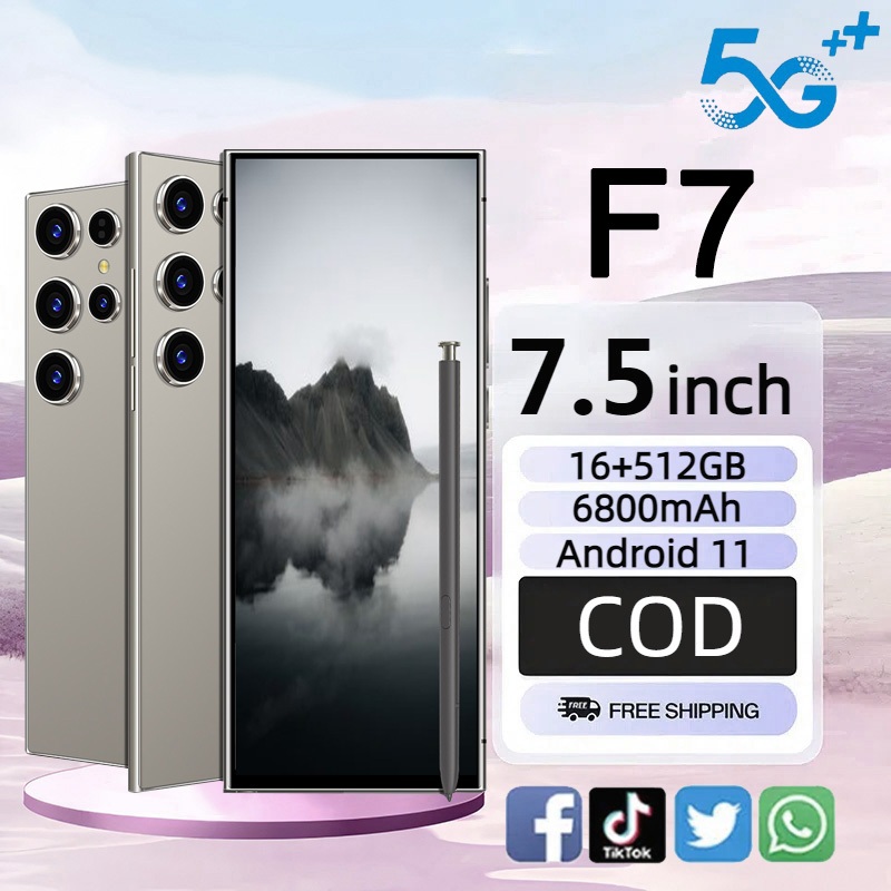 สมาร์ทโฟน F7 5G Dual SIM 7.5 นิ้ว โทรศัพท์ 16GB+512GB โทรศัพท์สำหรับการเรียนรู้ โทรศัพท์ราคาถูก COD