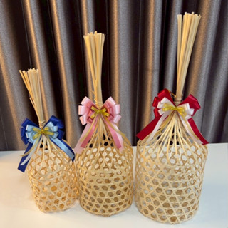 ชะลอมสานไม้ไผ่ พร้อมโบว์ งานจักสานทำด้วยมือ ชะลอมจุก 5นิ้ว 6…