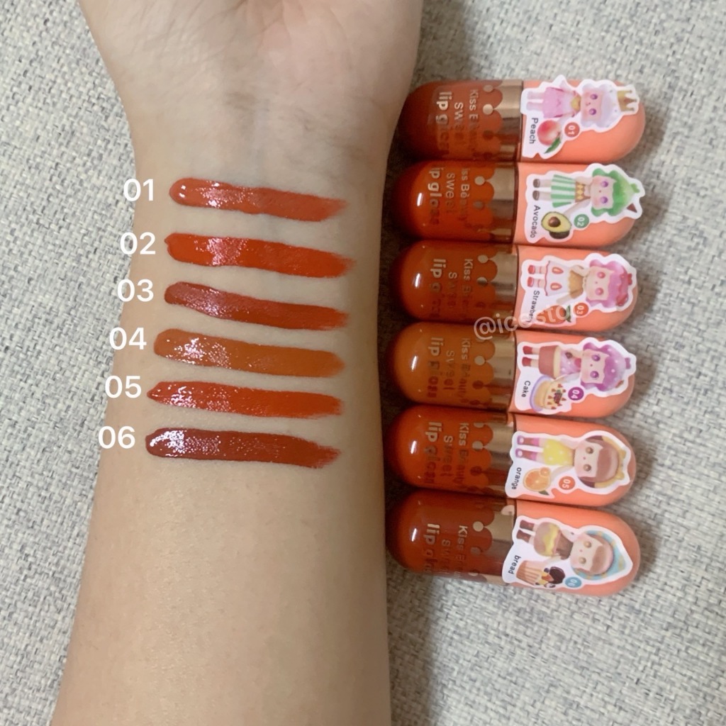 70042-03 Kiss Beauty Lipgloss ลิปจิ๋ว ลิปแมท ลิปสติก เนื้อแมทโทนสีส้ม แดง และพีช กลิ่นหอมมาก