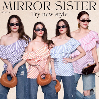 🏷️Mirrorsister #50307.4 เสื้อปาดไหล่ลายริ้ว เสื้อเว้าไหล่ แต…