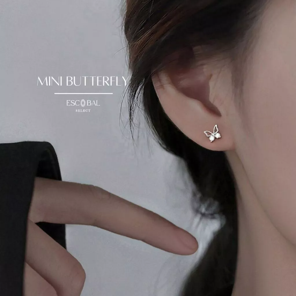 ESCOBAL ต่างหูเงินแท้ Mini Butterfly จี้ผีเสื้อ ต่างหูเพชร ตุ้มหูเงินแท้ ต่างหูแฟชั่น วาเลนไทน์