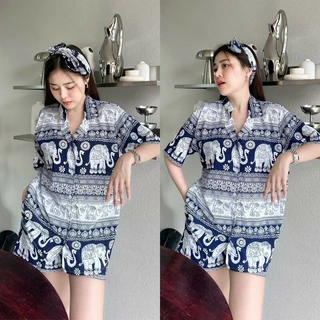 TT20779 Set ช้าง 3 ชิ้น เสื้อเชิ้ตแขนสั้นกระดุมหน้า กางเกงขาสั้น