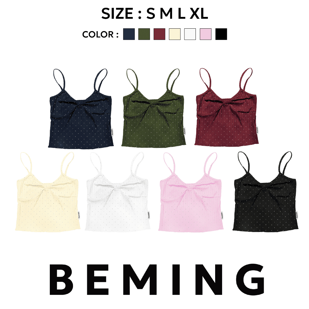 Bemingtop951(S-XL)-Lena Glitter Cami  – สายเดี่ยวผ้าร่องปักเพชรสุดคิ้วท์