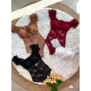 MNV STUDIO bodysuit บอดี้สูทแขนตุ๊กตา ผ้าลูกไม้ทั้งตัว มีชับในตรงอก