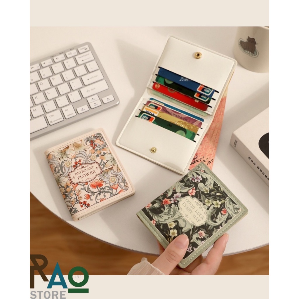 RAO Store พร้อมส่ง กระเป๋าสตางค์แบบบาง ลายดอกไม้สวยงาม ใส่เงินได้ ใบสั้น กะทัดรัด พกพาสะดวก