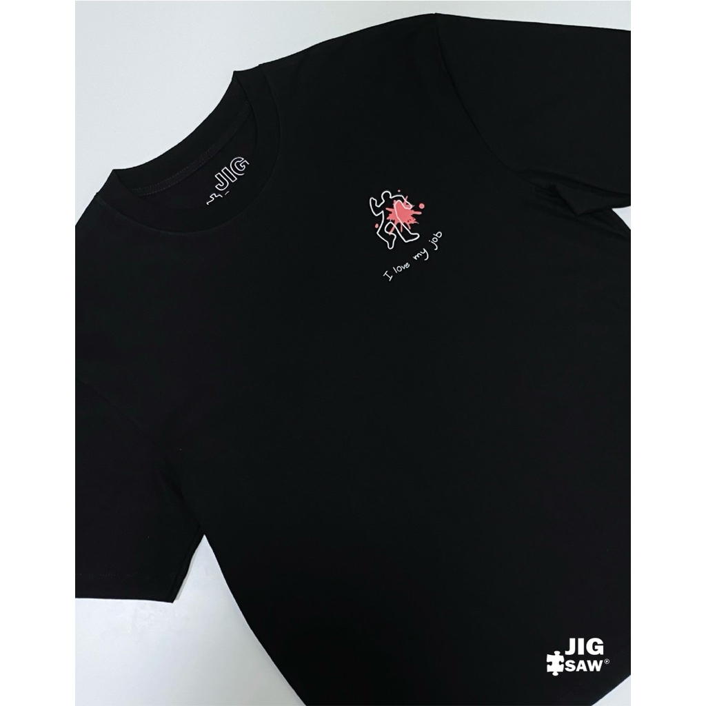 Jigsaw clothing เสื้อลาย i love my job. เสื้อยืดoversized เสื้อยืดคอกลม สกรีนลาย เสื้อผ้าCottonผสมpo