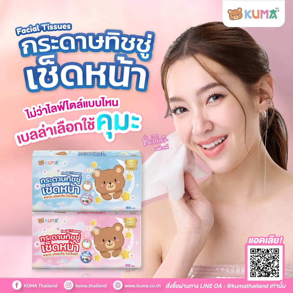 KUMA ยกแพคกระดาษทิชชู่เช็ดหน้า 168 แผ่น5 ห่อ