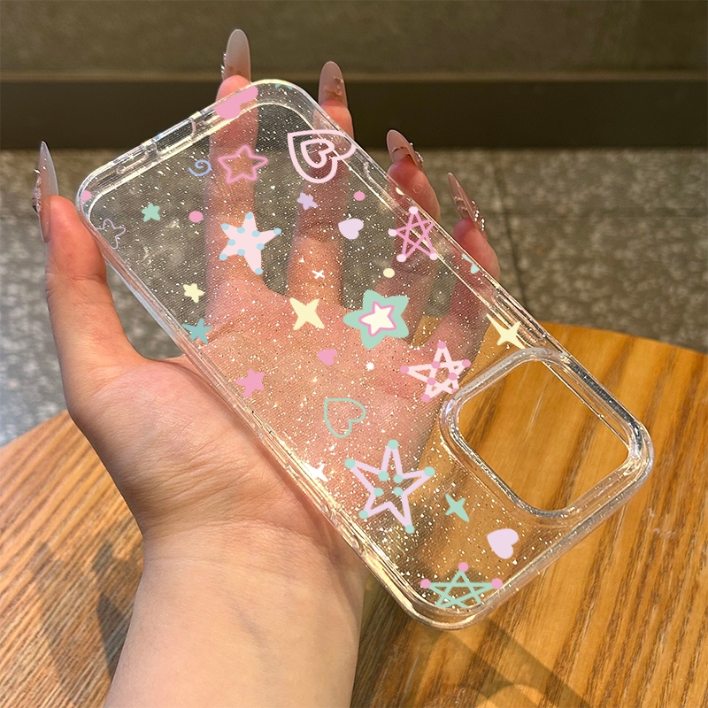 ผงเพชรแผ่นโปร่งใส  เทรนด์แฟชั่น ดาวสีการ์ตูน for 11 12 13 15 14plus 15 pro max XR 12 13pro  6P 7P 8P XS - รูปที่ 3