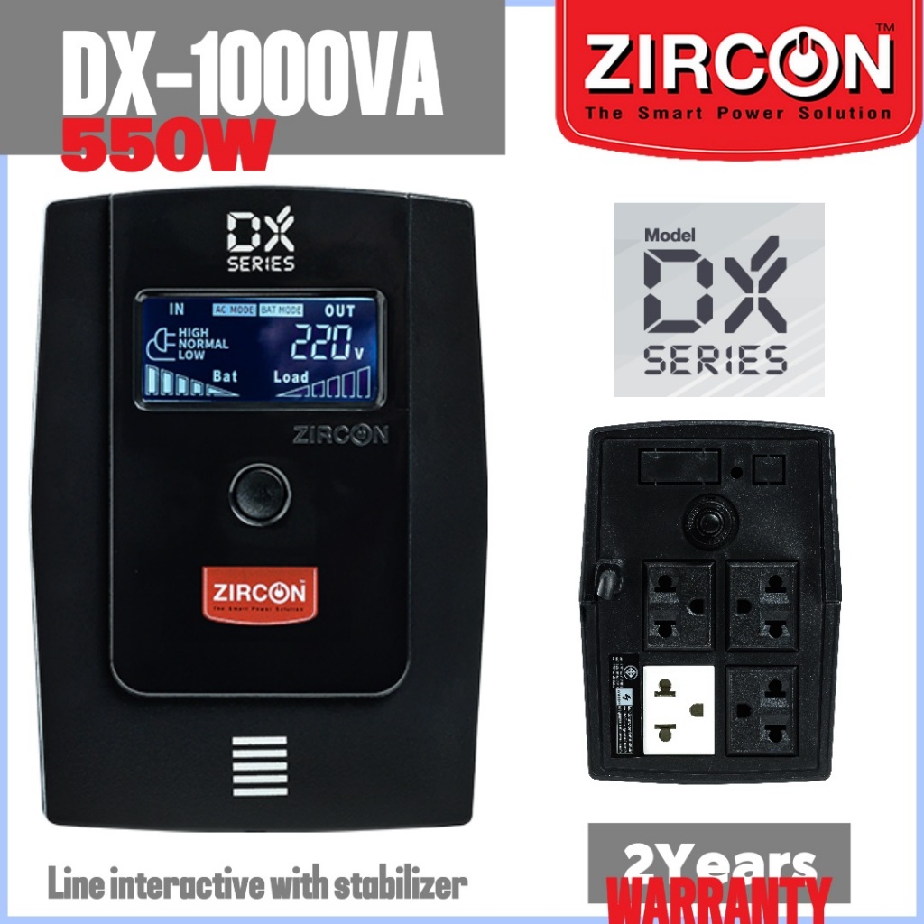 ZIRCON UPS เครื่องสำรองไฟ DX1000VA/550W Line Interactive ประกัน 2 ปี