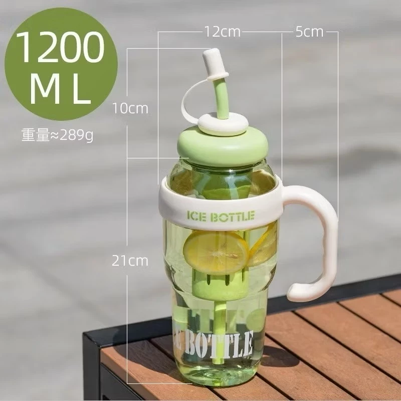 แก้วน้ำพลาสสติก 1200ml แก้วIce-cream (ไม่มีกล่อง) แถมหลอดพร้อมที่กรอง มีที่ปิดจุกหลอด กันฝุ่น ความจุขนาดใหญ่