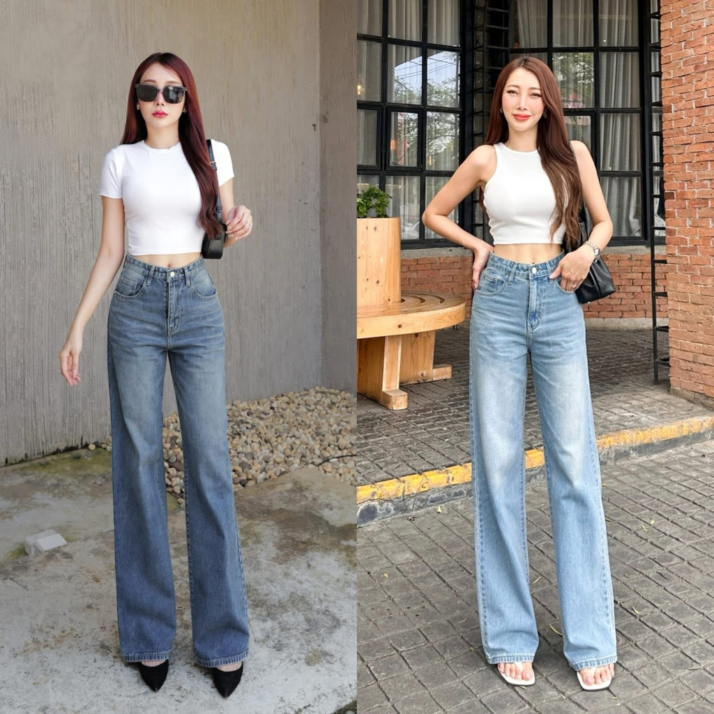 HANABRAND : Nest Jeans (เนสท์) กางเกงยีนส์ขากระบอกกลาง เอวสูง