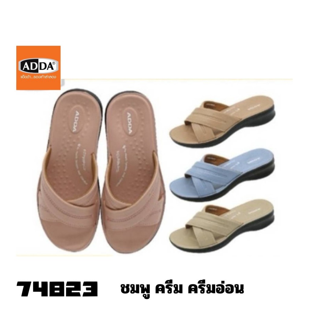 ADDAรองเท้าสวมส้นเตี้ยใส่สบายเท้า รองเท้าแตะหนังผู้หญิง เดินไม่เหมื่อย  พื้นนุ่ม รุ่น74823-W2