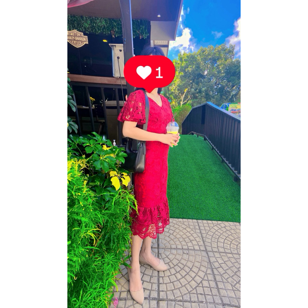 เดรสสีแดงลูกไม้ทั้งตัว ป้าย just girlie