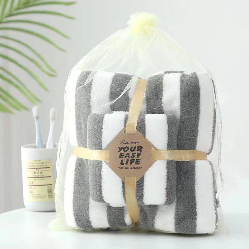 เซ็ตถุงผ้าแก้วผ้าเช็ดตัว+ผ้าเช็ดผม ขนแกะปะการัง 70 x 140 cm.35x75 CM - รูปที่ 4