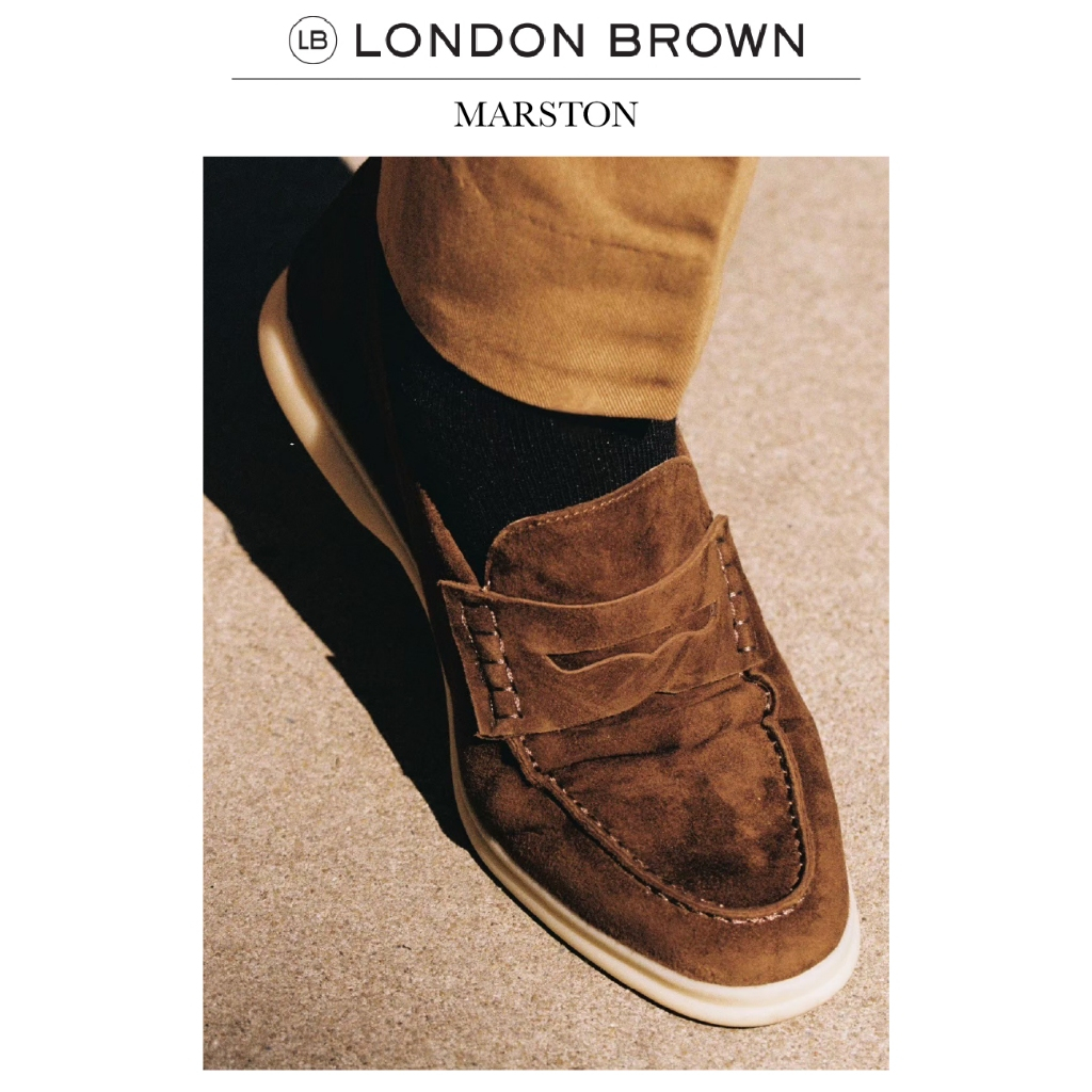 LONDON BROWN - MARSTON  รองเท้าหนังแบบสวมทรง Penny loafers หนังกลับแพะ