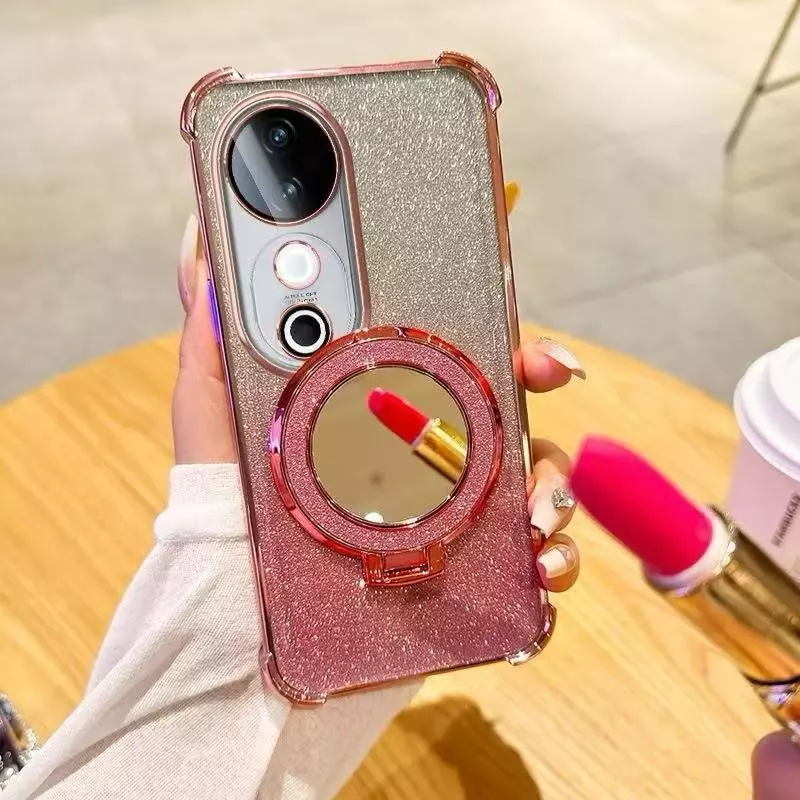 เคสขอบสี กากเพชร สำหรับ Vivo V60 V60lite V50 V40 Pro V40lite V50liteกระจก แต่งหน้า ตั้งได้ กันกระแทก