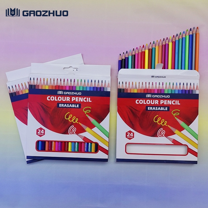 1-สีไม้ลบได้ยี่ห้อ GAOZHUO 24 สี ไม่มีพิษส่งผลต่อสุขภาพ สีสดสว่าง อุปกรณ์การเรียน ไม่มีฝุ่น