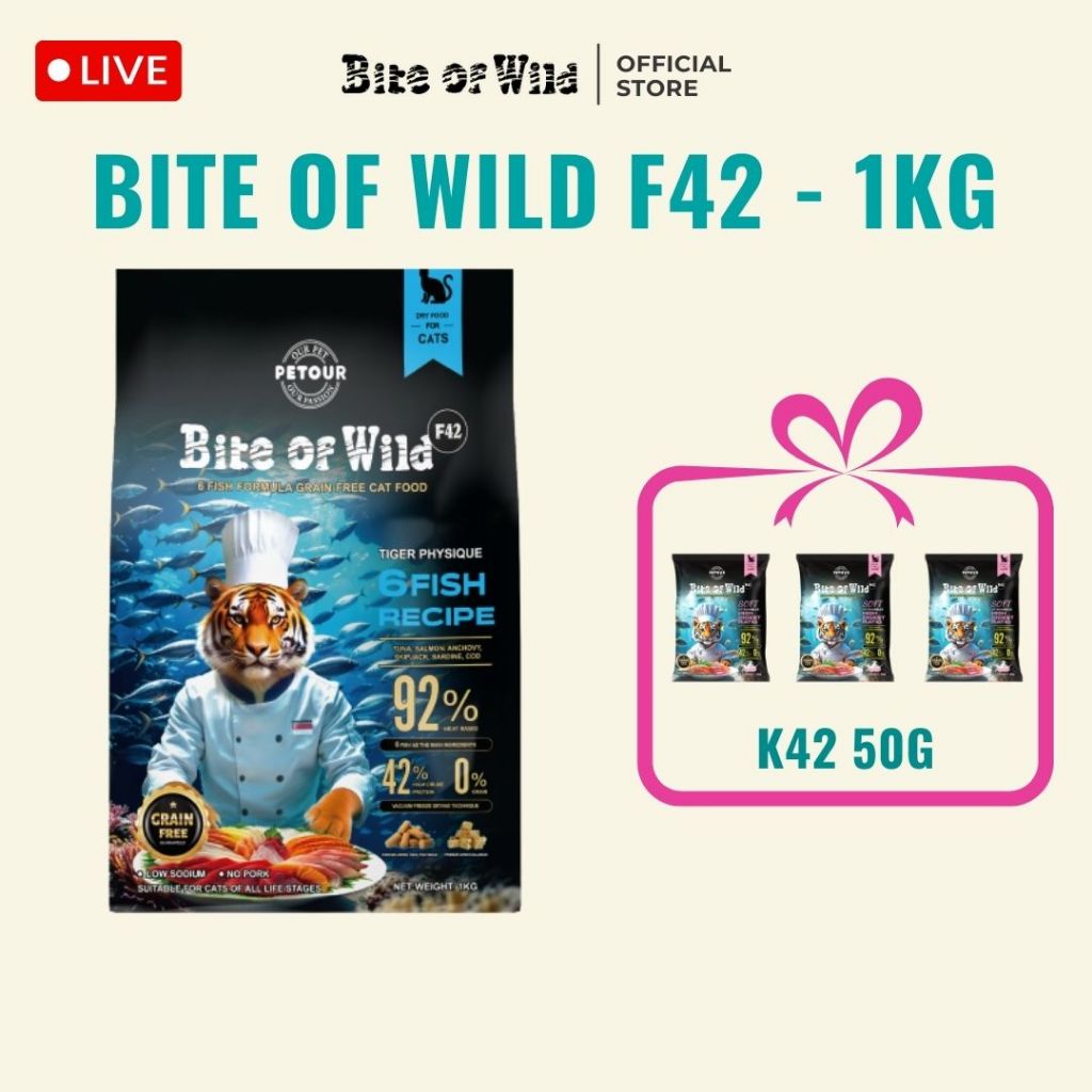[LIVE] Bite Of Wild F42 ซอง 1กก สูตรปลา 6 ชนิด ปราศจากธัญพืช สำหรับแมวทุกช่วงวัย