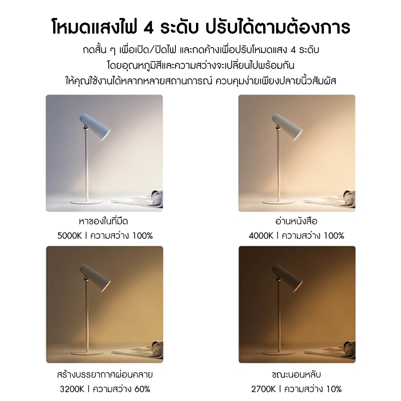 Xiaomi Flexible Rechargeable Lamp โคมไฟตั้งโต๊ะโคมไฟ ป้องกันแสงสีฟ้าRG0 ปรับมุมแสงได้ แบตเตอรี่ใช้ได้นานและชาร์จใหม่ได้ รูปที่ 3