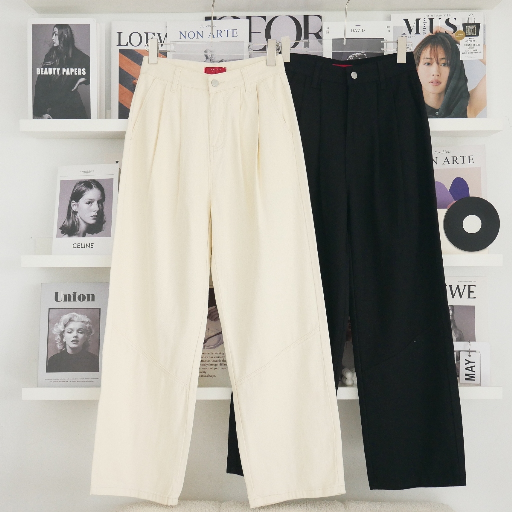 Lawyer Store | 33843] กางเกงยีนส์ ขากระบอก แต่งจีบหน้า ทรงขาม้าเต่อ ใส่ได้ทุกโอกาส แมทช์ได้หลายสไตล์