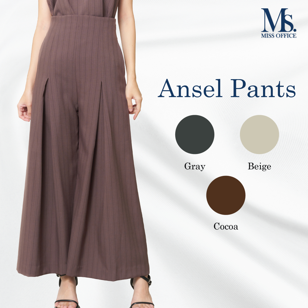 Miss office กางเกงขายาวเอวสูงจีบหน้าลายทาง Ansel pants (MP-140)