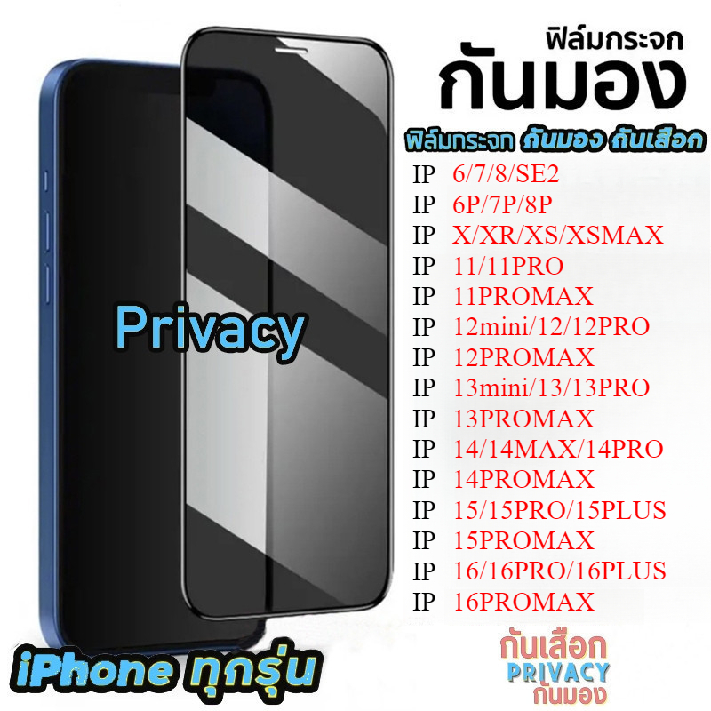 [มีกันขอบ] ฟิล์มกันมอง สำหรับ17 16 15 14 13 12 pro max 11 ฟิล์มกันเสือก ไอโฟน X 8 6 6s Plus 7 XS XR ฟิล์ม กันมองข้าง#10D