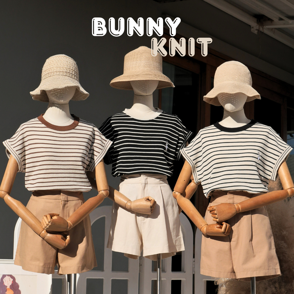 BUNNY KNIT เสื้อผ้าไหมพรมยืดริ้วปักกระต่าย