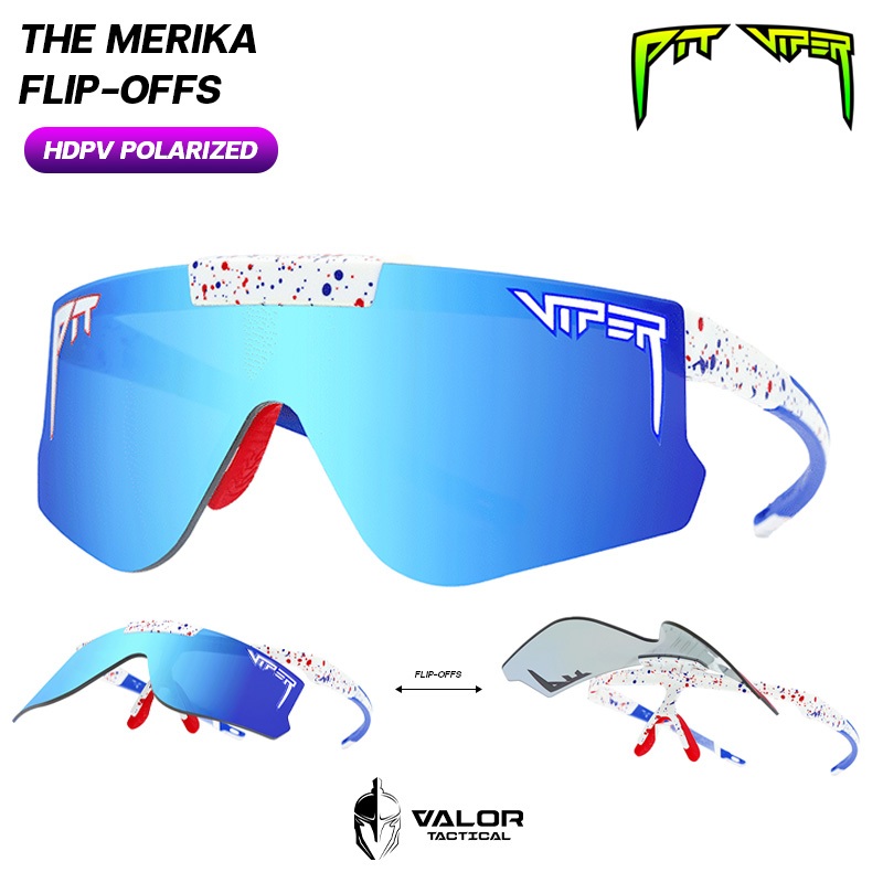 Pit Viper - The Merika Flip-Offs, HDPV Polarized Blue แว่นตากันแดด แบบพลิกขึ้นได้ สไตล์สปอร์ต กันUV 