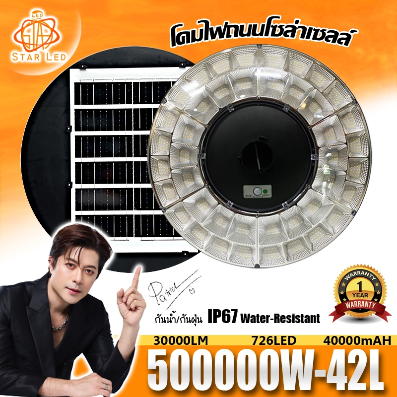 ไฟโซล่าเซลล์!! SUPER UFO-500000W-42L-W แสงขาว แบตเตอรี่ 40,000 mAh โคมไฟพลังงานแสงอาทิตย์100%